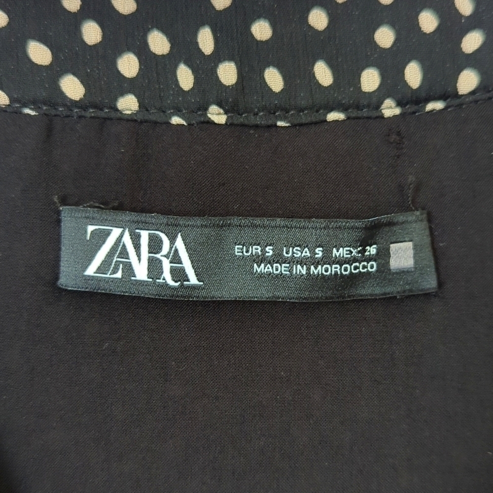 Zara Speckled Ruffled Trim V-neck Long Sleeve Button Down Mini Dress Black Small - Picture 5 of 12